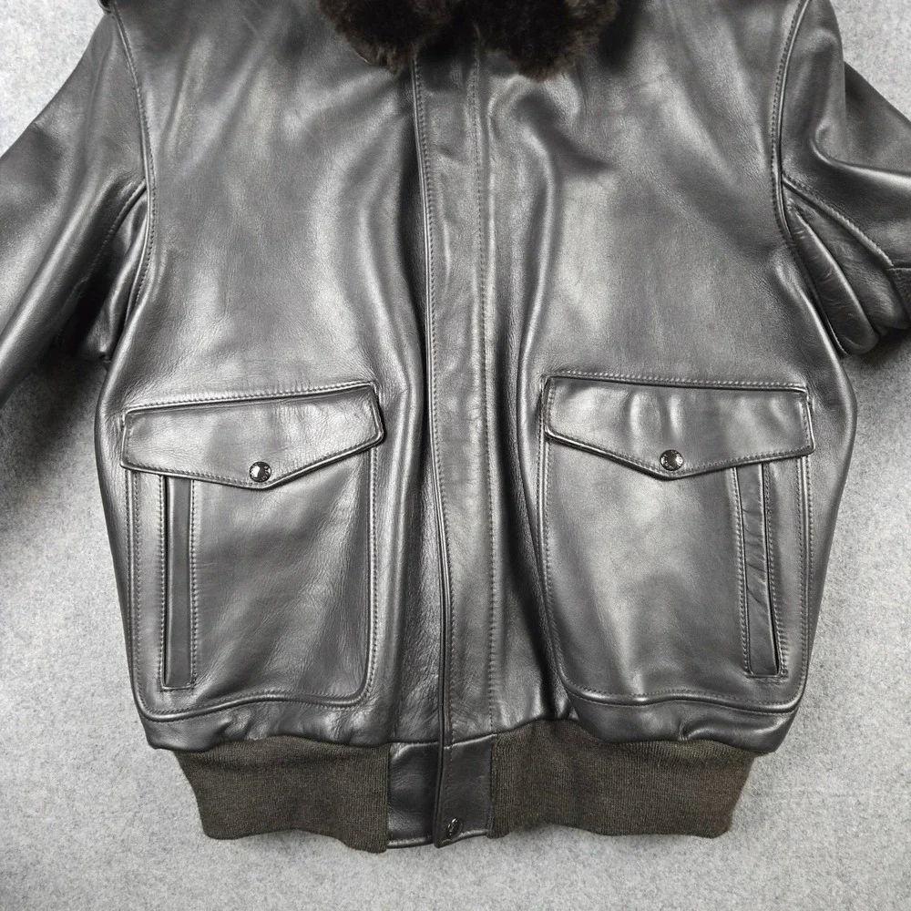 Schott G-2 Flight Jacket Mens 42 Black Leather Bomber Faux Fur Top Gun 2005